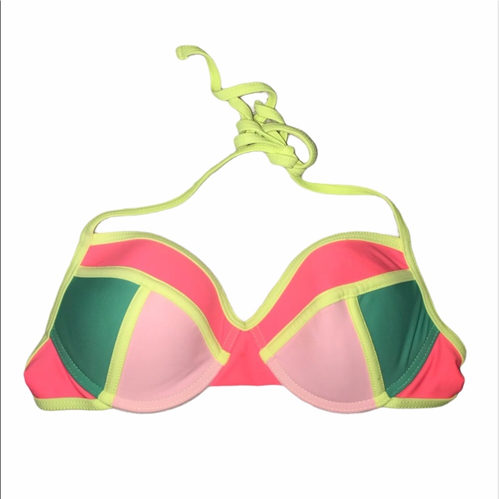 XHILARATION Color Block Bikini Top Small pink green